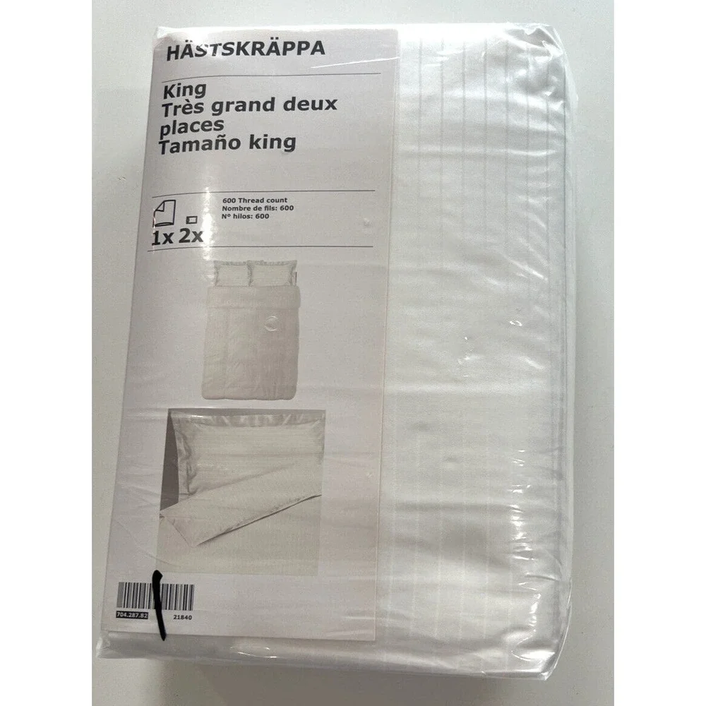 New Ikea Hastskrappa King Duvet cover and 2 pillowcase, white 600 Thread count